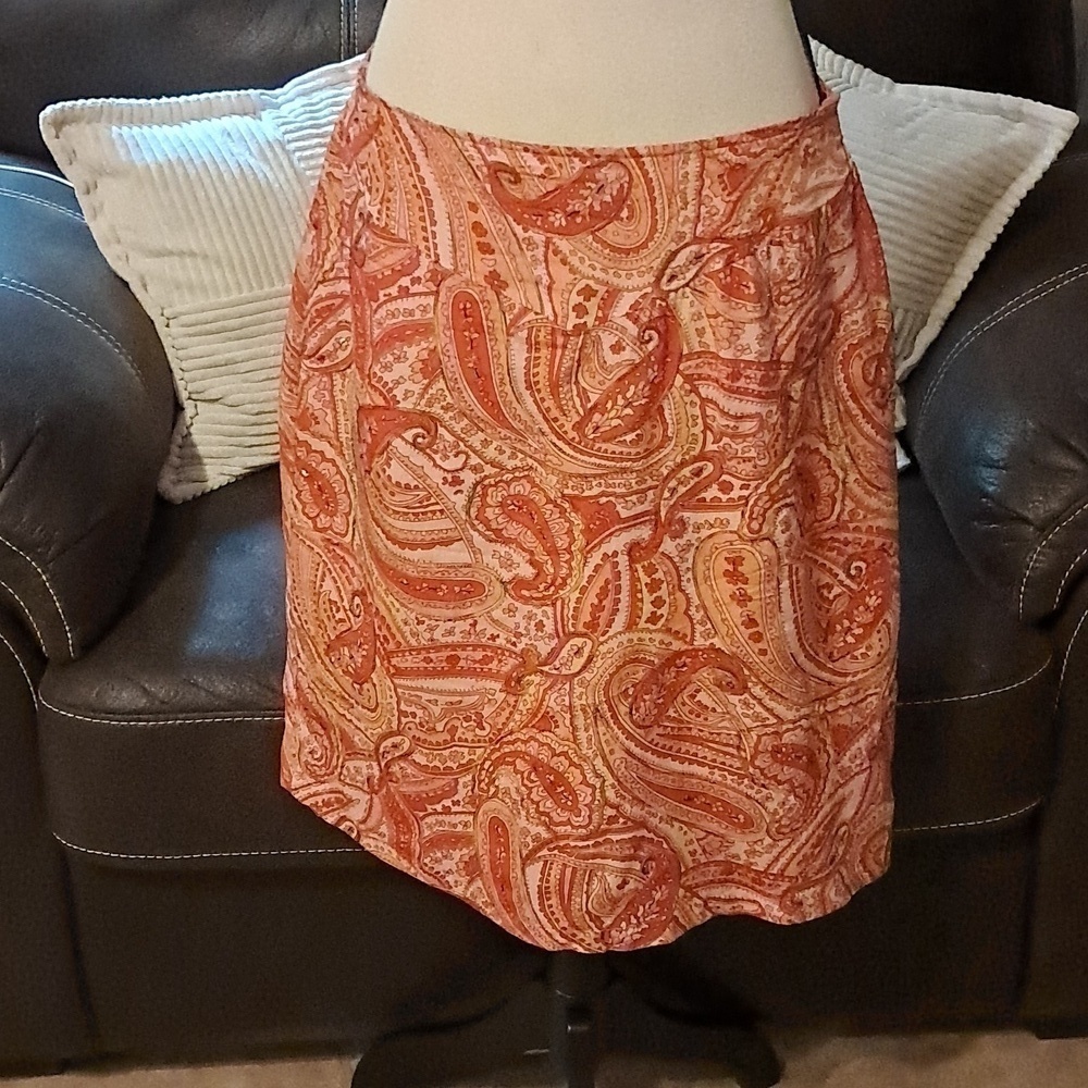 Silk Pretty in Pink & Orange Paisley Silk  Skirt with Sequins Size 14